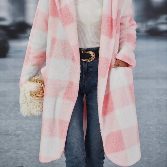 pink gingham hooded teddy coat fun - Picture 3 of 6